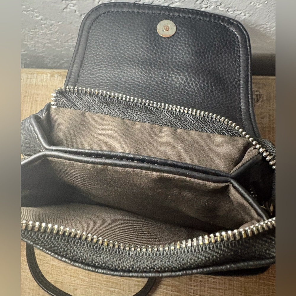 Black Leather Crossbody Phone Bag with Leopard Print Flap - Picture 6 of 7